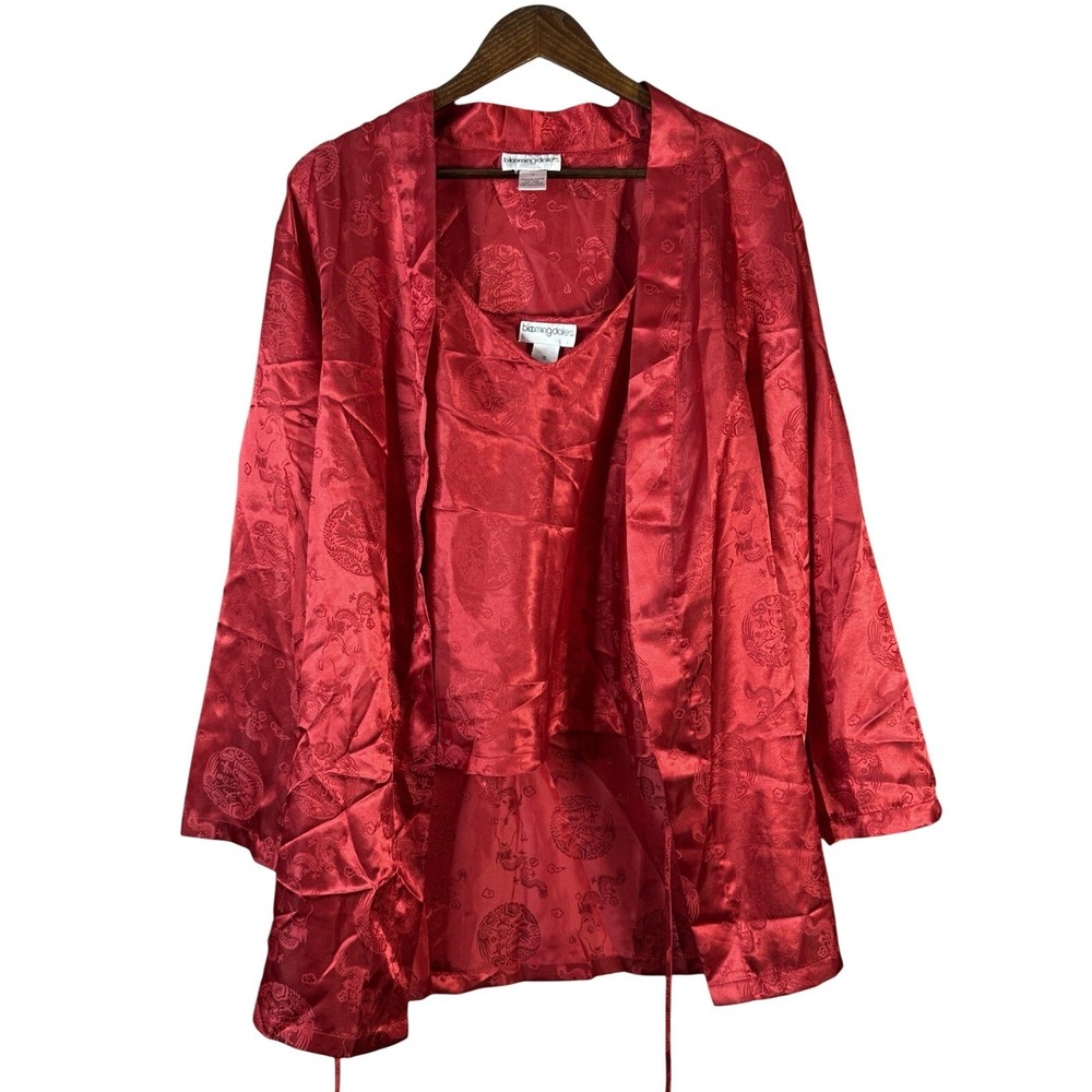 Vintage Bloomingdale's Satin Robe Camisole & Pants Set W/Chinese Dragon Pattern